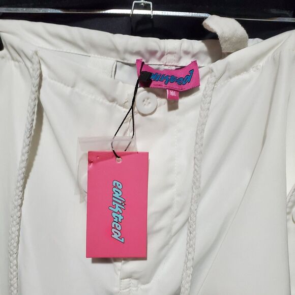 White Baggy Cargo Pants By Edikted, Wide Leg Draw String, M/L, NWT - Picture 9 of 9